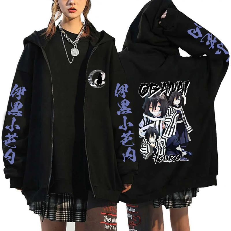 Anime Demon Slayer Iguro Obanai Graphic Hooded Men Women Manga Hoodies Oversized Zipper Jacket Harajuku Male Casual Sweatshirt