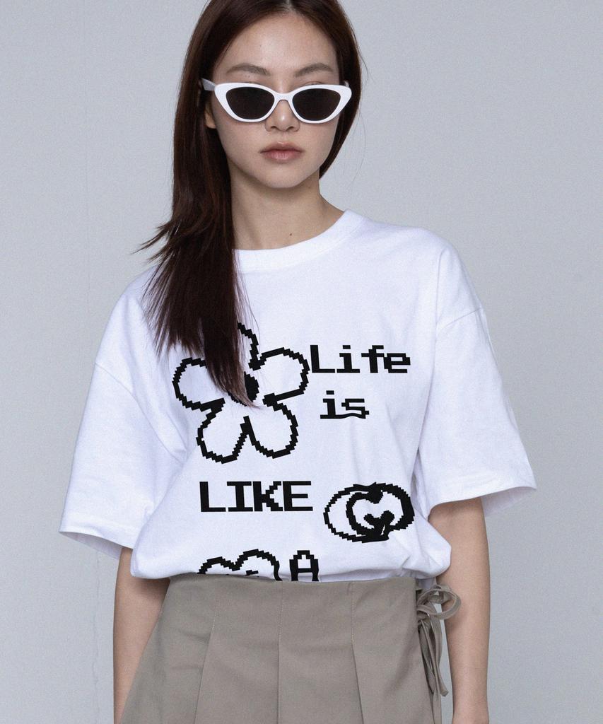 GRAVER [Unisex] Pixel Mix Like Short Sleeve T-Shirt_White