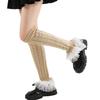 Cable Knit Leg Warmers Knee Length Socks Japanese Women Sweet Layered Ruffled Lace Trim Boot Cuffs Leg Covers Stockings