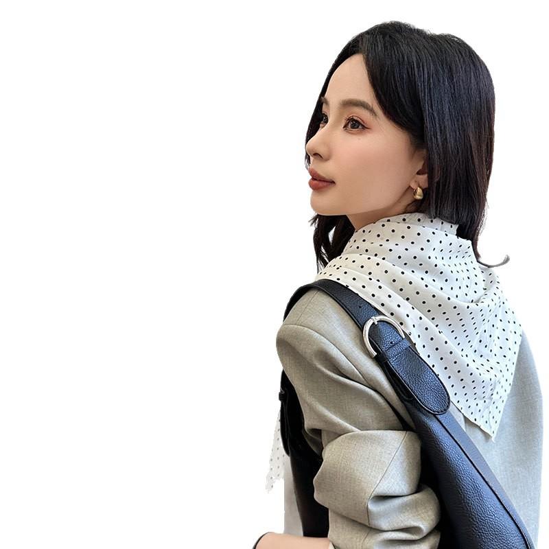 Wholesale Korean Retro Polka Dot Triangle Scarves Women Decorative Large Shawls Silk Autumn Versatile Temperament Accessories
