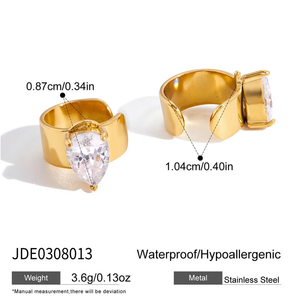 Light luxury high-end 18K gold, water drop-shaped zircon earclip earrings jewelry.