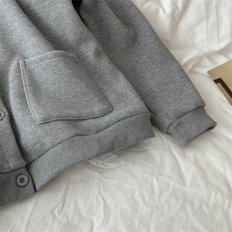 Plus Size Coat Women FleeceWinter Thickened Loose-Fit Round Neck Button-Up Casual Cardigan Sweatshirt for Women