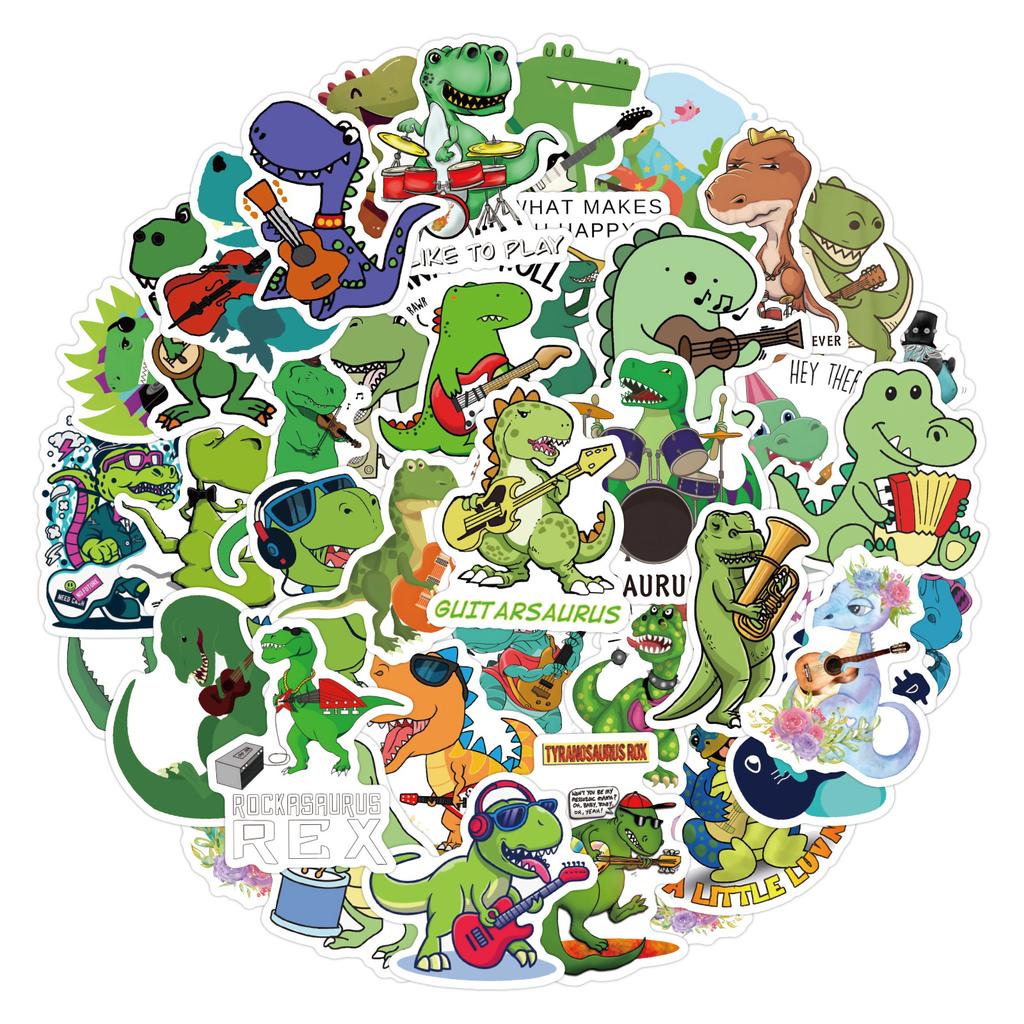 50 New Cartoon Dinosaur Band Graffiti Stickers DIY Laptop Skateboard Suitcase Waterproof Stickers