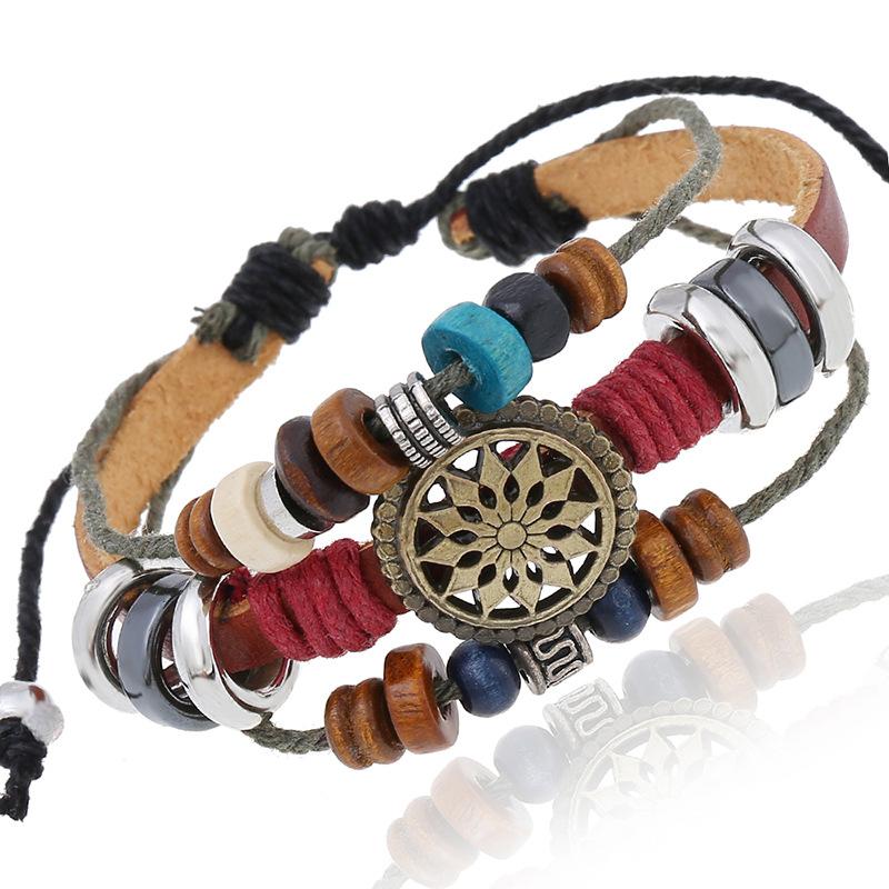 Vintage Personalized Cowhide Bracelet Fashion Beaded Leather Bracelet