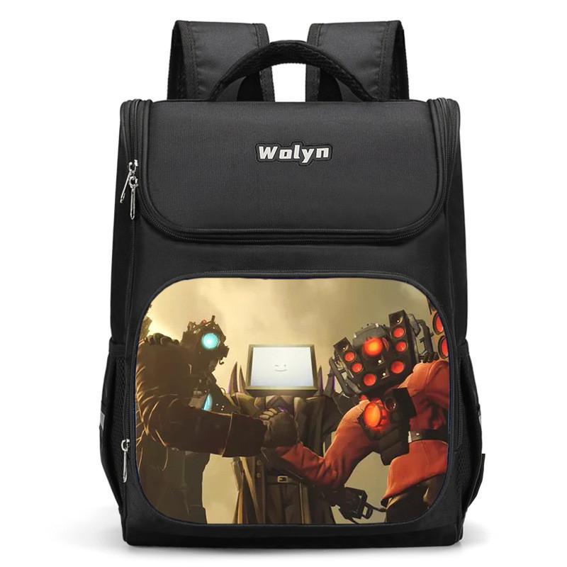 Trendy Nylon Student Backpack With Titan Monitoring Man Design For School Use