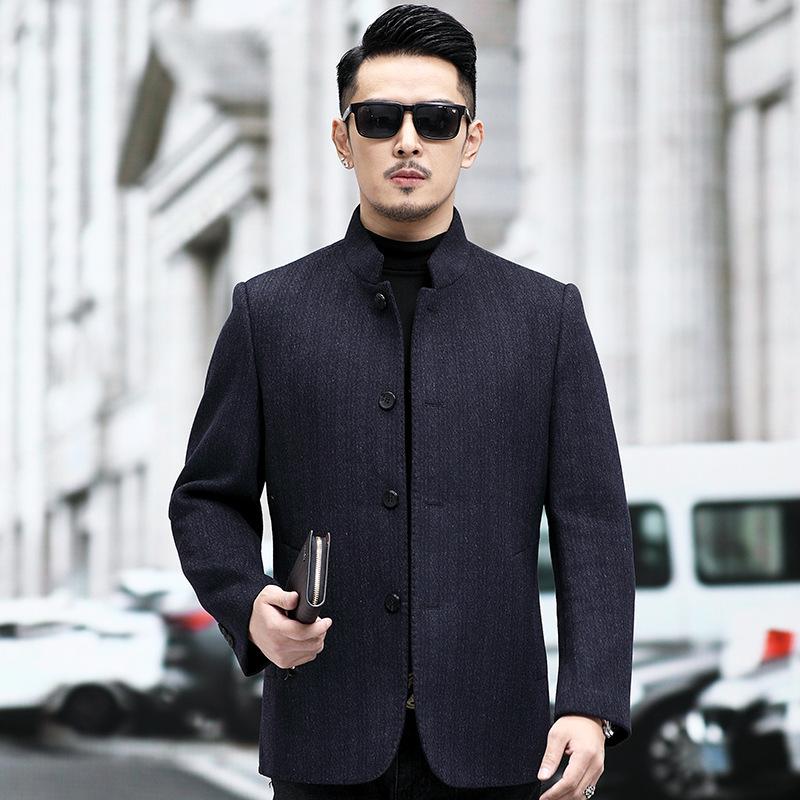 2026 Men's Double-Sided Woolen Coat: Winter Stand Collar Fashion Cashmere Jacket for Middle-Aged