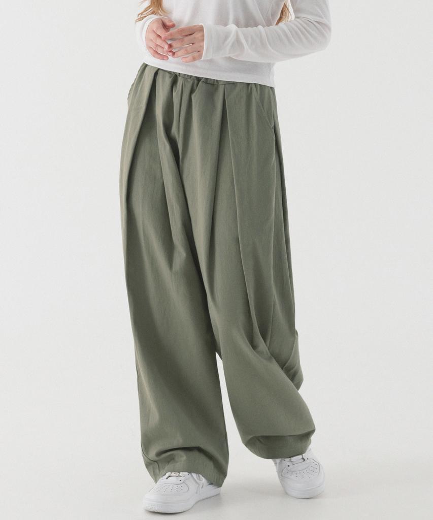 PIANER Pleated Wide Elastic Cotton Pants (Light Khaki)