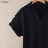 ZANZEA Vestido de camisa de manga curta de verão casual feminino com gola virada para baixo