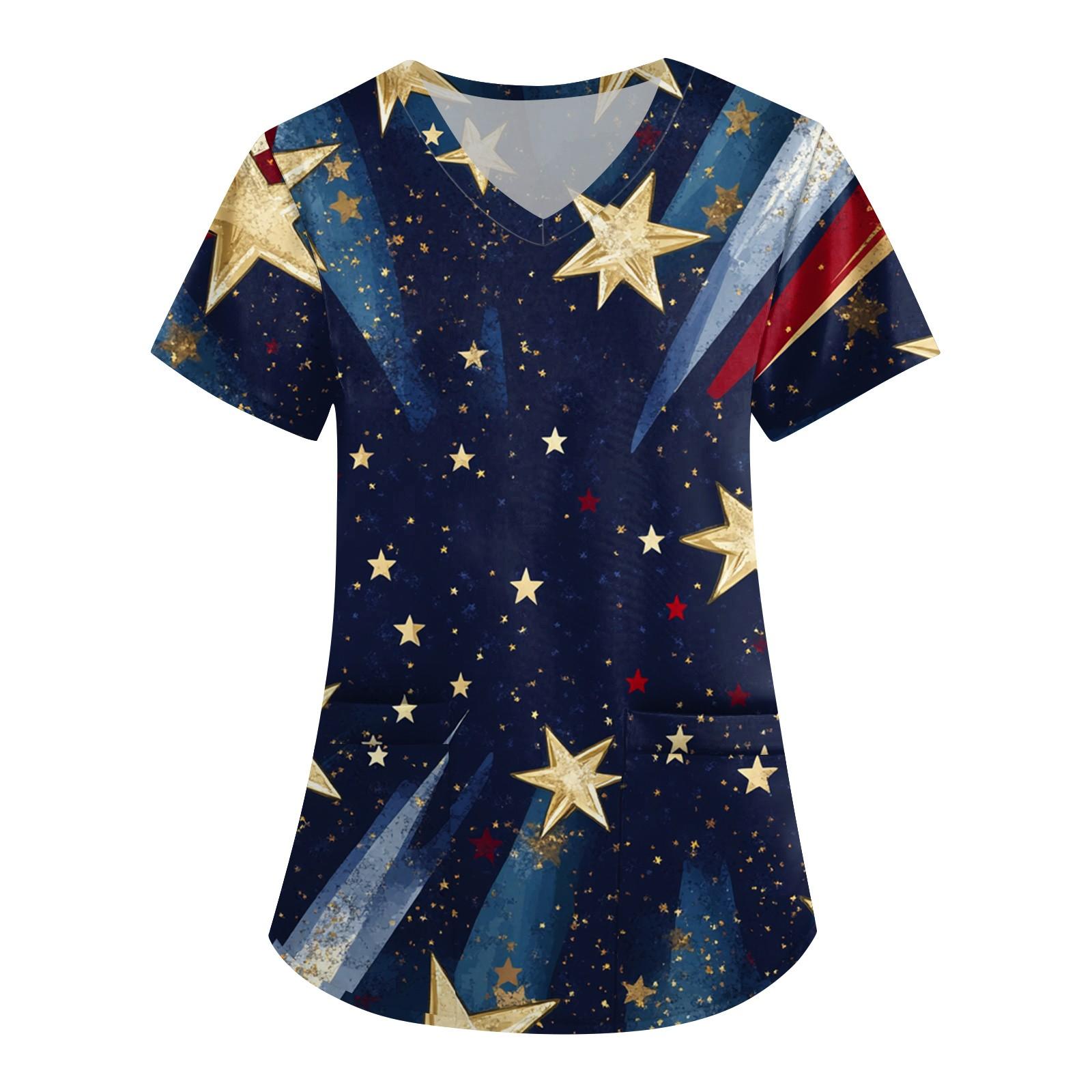 

Женское модное рабочее платье с V-образным вырезом, короткими рукавами и карманами, с принтом «День независимости», костюм для ухода за больными L синий