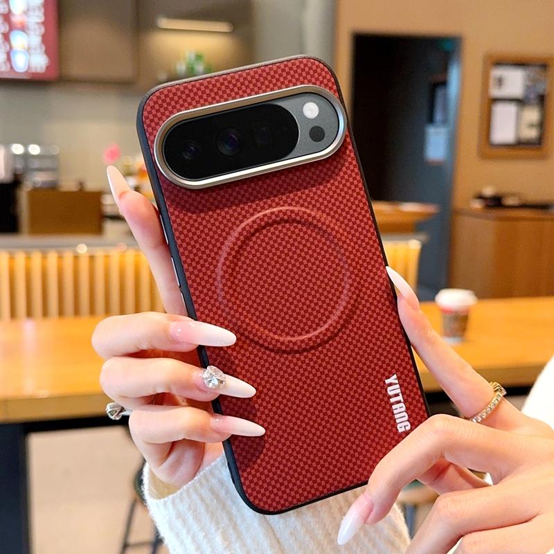 

For Google Pixel 10 Pro XL 10 Pro 10A Case Magnetic Carbon Fiber Texture PU Leather Cover With Metal Button for Pixel 10a Google Pixel 10 Pro