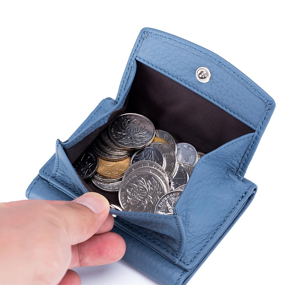 Yocipa Echte Leder Mini Geldbörse für Damen, RFID-Skimming-Schutz, Kompakt, Dünn, mit Münzfach, Beliebte Dreifach-Geldbörse für Herren,