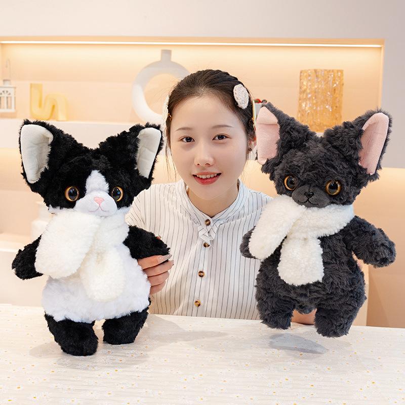 Cute cute scarf German cat doll plush toy black kitten doll girl soothing rag doll