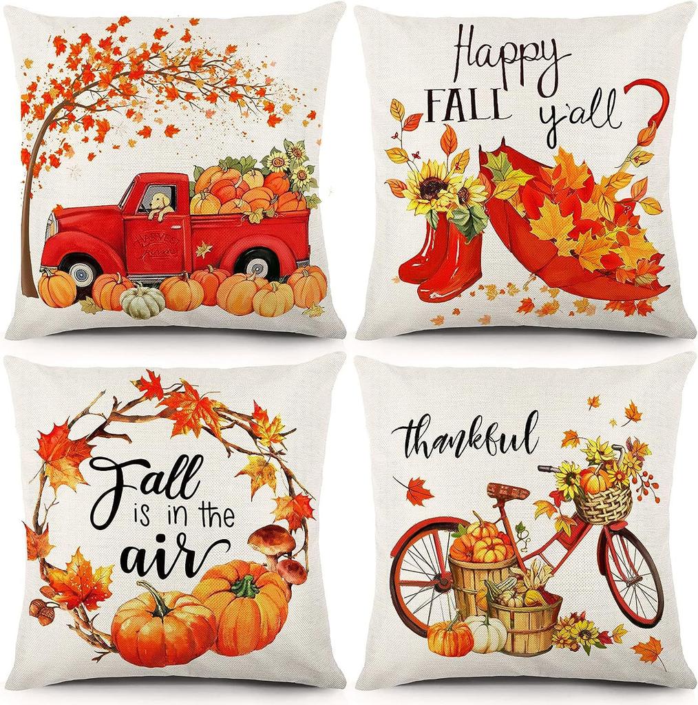 Autumn Thanksgiving Pumpkin Maple Car Line Printed Pillow Clothes Quilt Cover Room Decoration Sofa Cushion