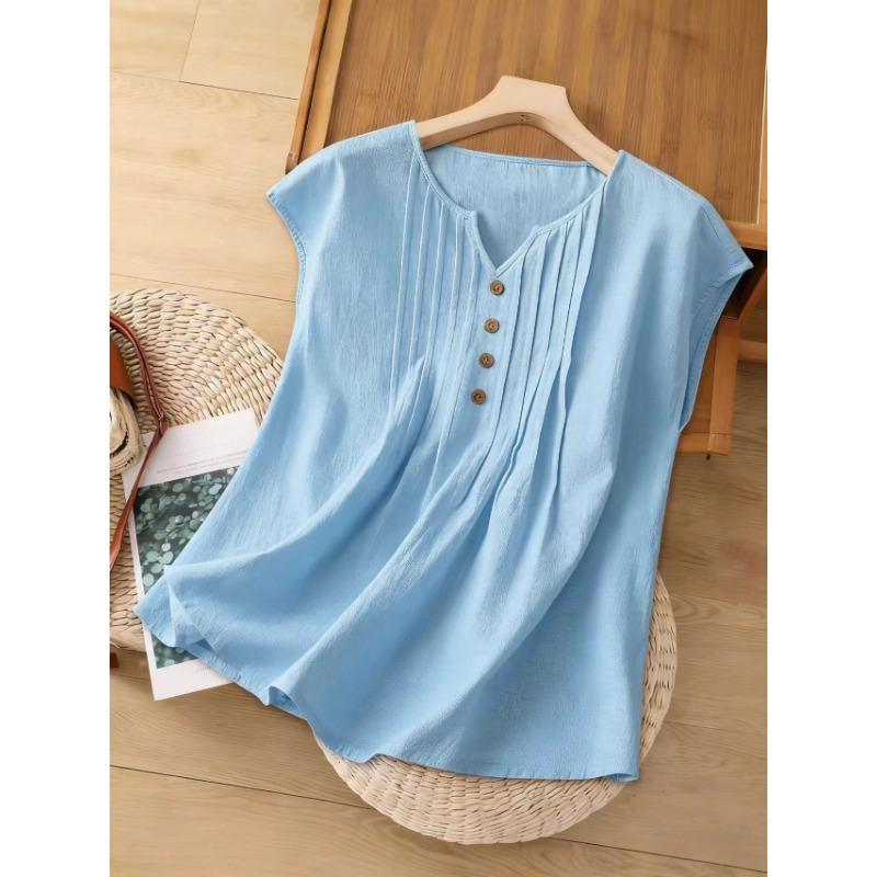 Womens Casual Fashion Sleeveless Linen Cotton Blouse Shirt