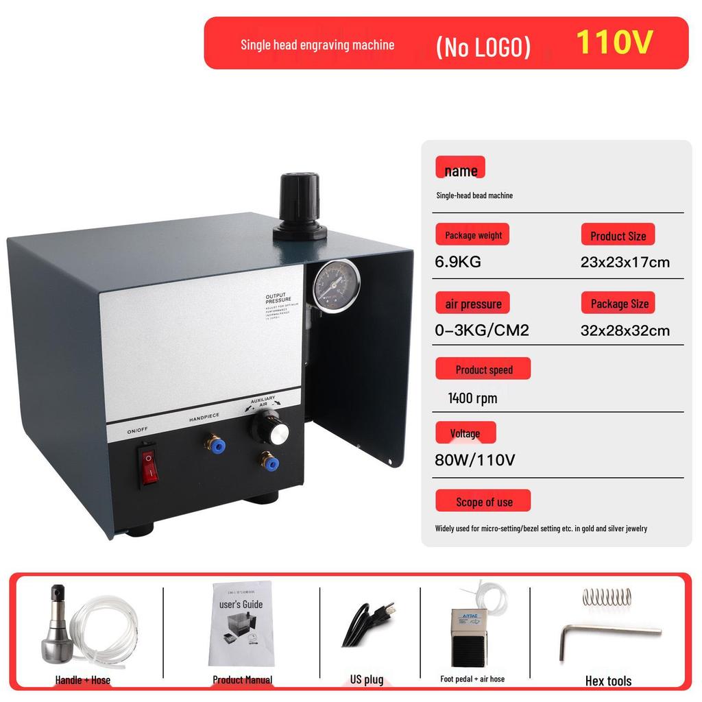 Double-Head Pneumatic Engraving Machine for Jewelry, Beading, and Inlay on Gold, Silver, and Copper.