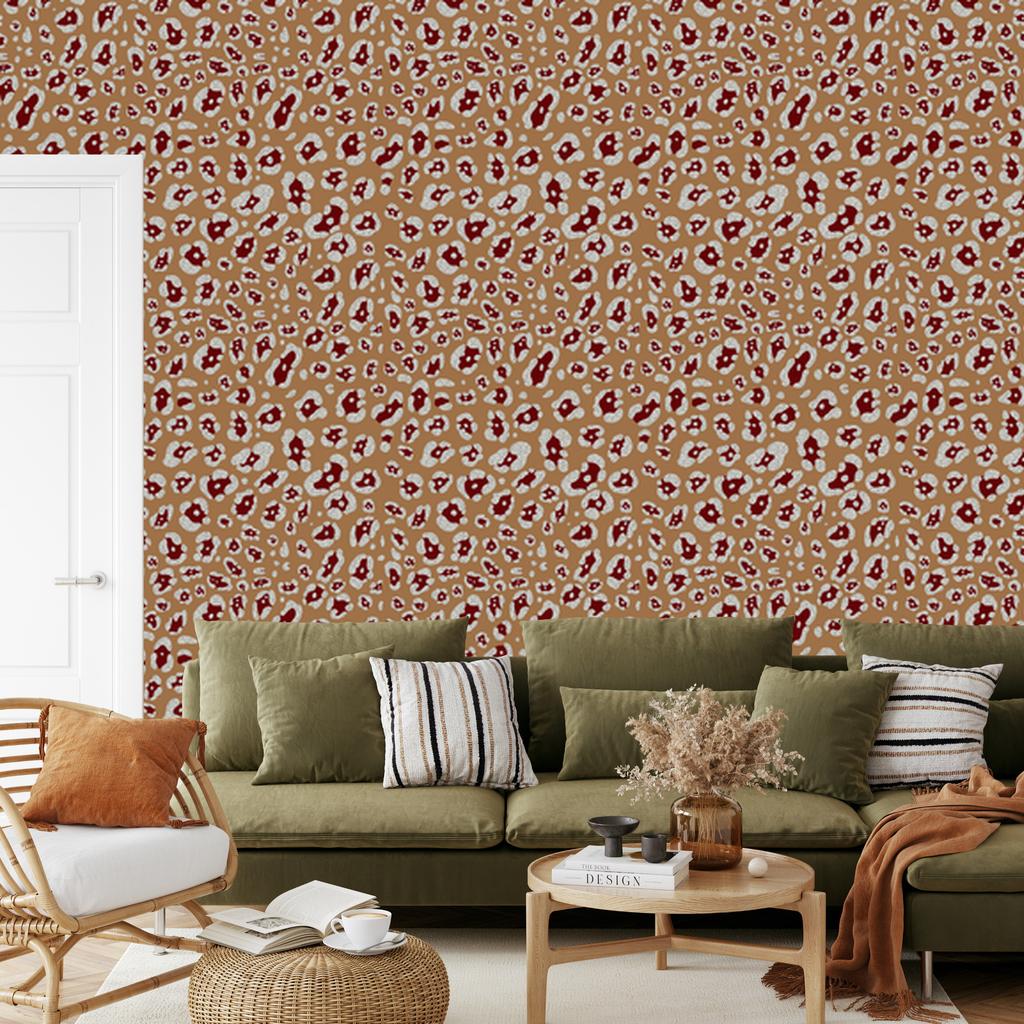 Red Velvet Leather Wallpaper Gold and Beige for Living Room and Bedroom 50x1000