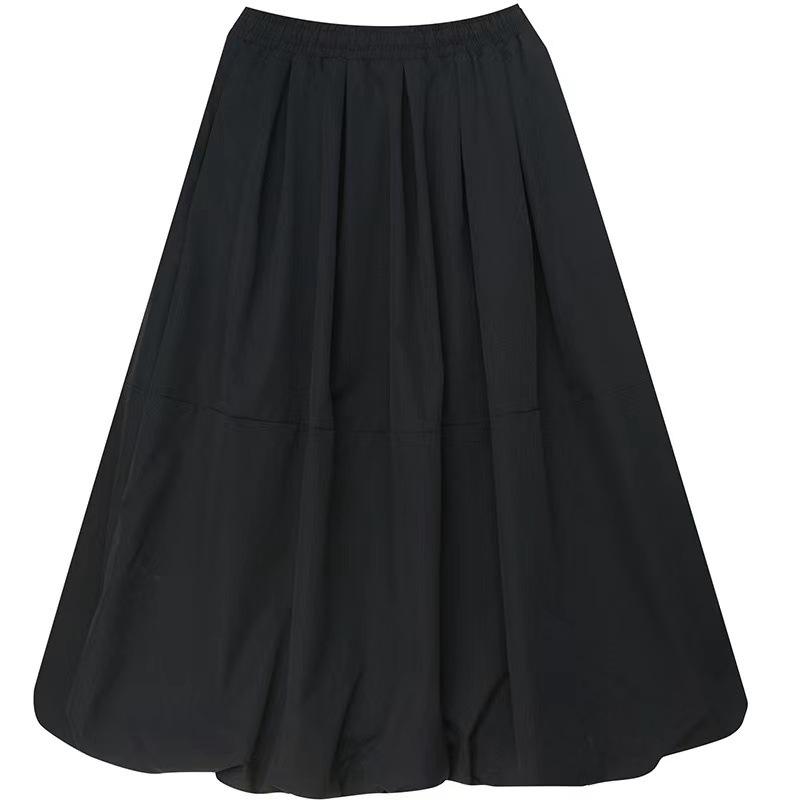 Plus Size Women Midi Skirt Loose A-line High Waist Elastic Solid Color Puffy Dresses Autumn Winter Fashionable Simple Clothing