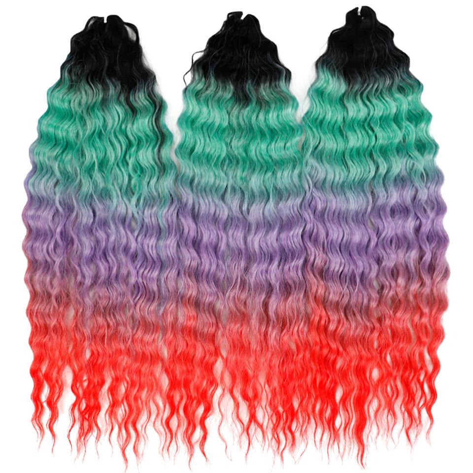 FASHION IDOL Ariel Twist Crochet Hair Synthetic 22 Inch 3 PCS Water Wave Hair Extensions Ombre Rainbow Color Braid Curly Hair