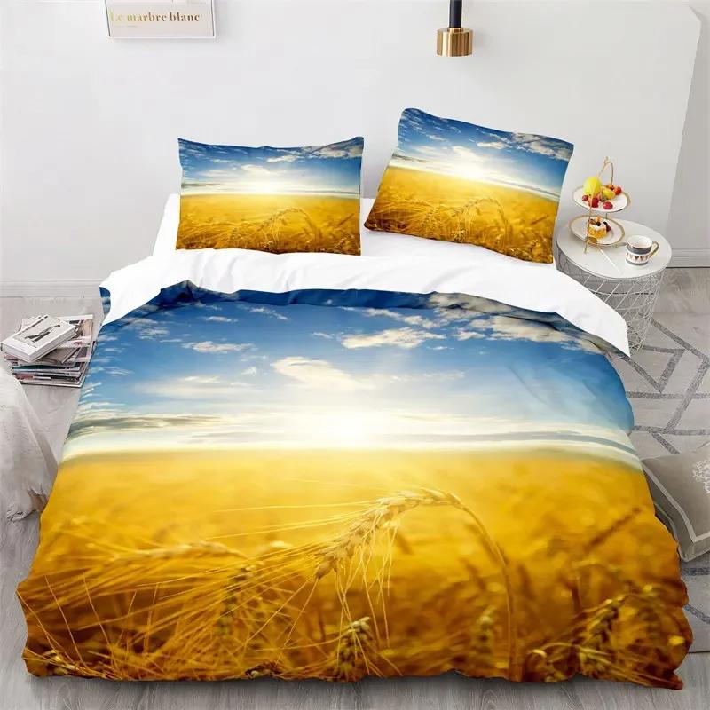 Yellow Wheat Field Duvet Cover Microfiber Bedding Set 3D Print Quilt Cover Twin Full King Queen For Adults Kids Bedroom Decor