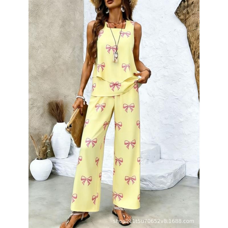 European and American 1D digital printing bohemian women's sleeveless suit is suitable for daily wear and vacation spot