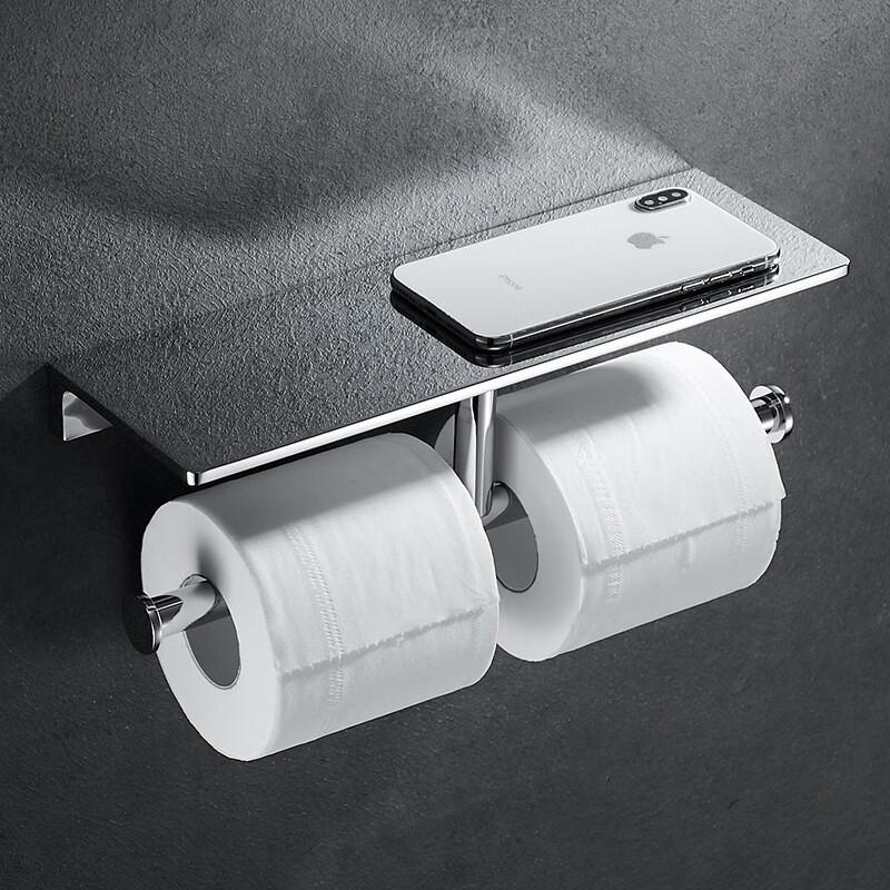 Chrome Double Toilet Paper Holder with Storage Shelf