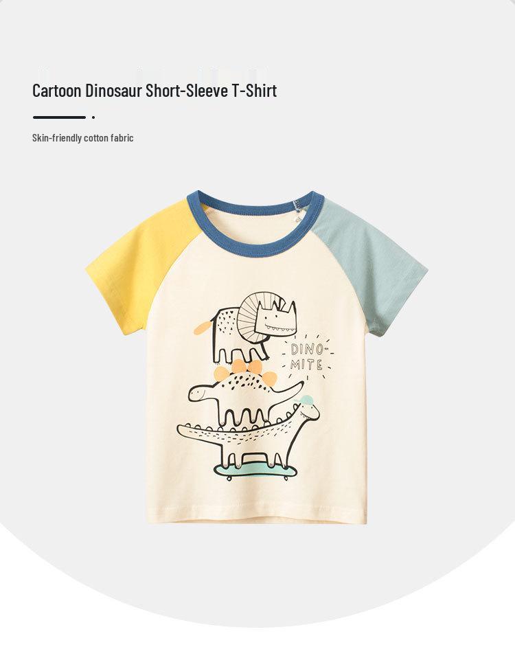 Korean Style 2024 Summer Dinosaur Print Toddler & Kids Short Sleeve T-Shirt