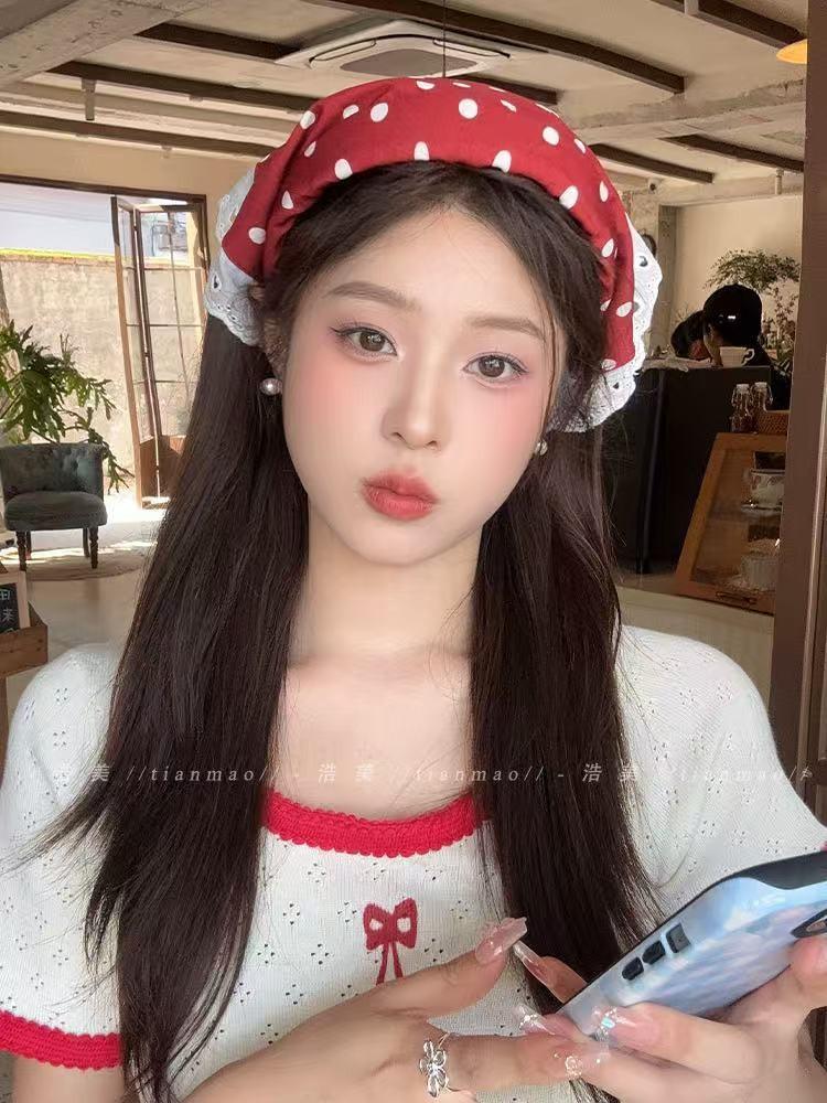 Scarf Headband French Retro Plaid Sweet And Cute Headscarf