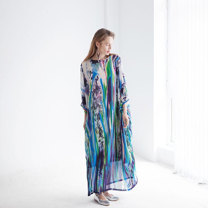 

Dance Flower Meat Y9 Classy Graceful European and American Wind Photography Slim Looking Robe Loose Extra Long Plus Size Vacation Long Dress Picture Color M
