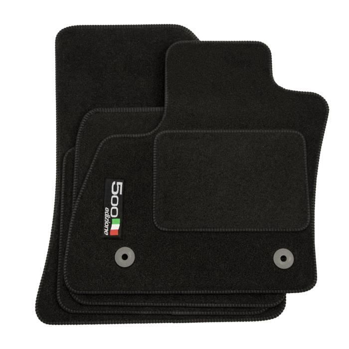 Tapis De Sol - Logo - Fiat 500L - Velours Noir - 4 Pièces - Ajustement Précis