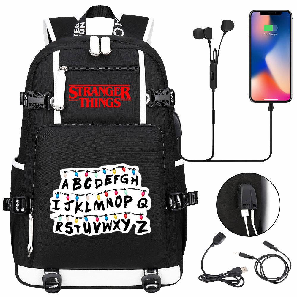 Surrounding Stranger Things Printed Usb Youth School Bag Men S And Women S Leisure Travel Backpack 48CMX30CMX15CM