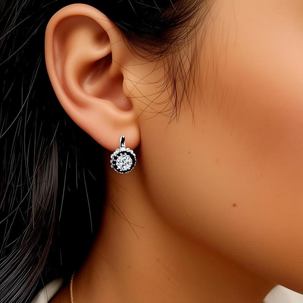 Brincos de argola de pedra preta branca