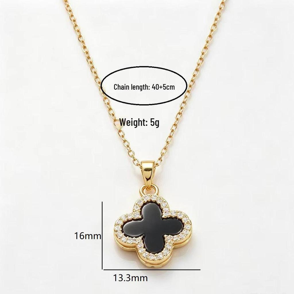 Korean Double-Sided Four-Leaf Clover Titanium Necklace for Women - Versatile, Stylish Clavicle Chain