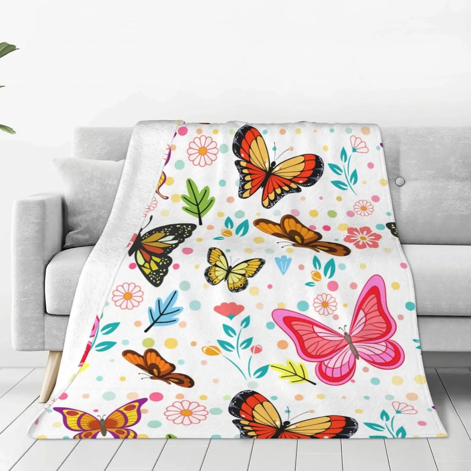 

Soft Warm Throw Blanket Lightweight Flannel Fleece Bed Blanket Gift for Home Decor Butterfly White 75x90cm