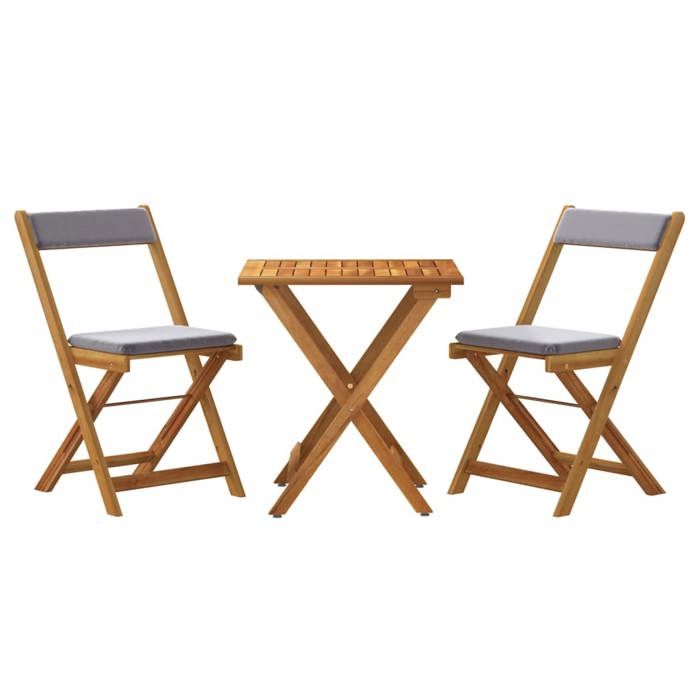 VidaXL Ensemble de bistro pliable 3 pcs avec coussins Acacia solide , ensemble de meubles, table et chaises d'extérieur, 319705