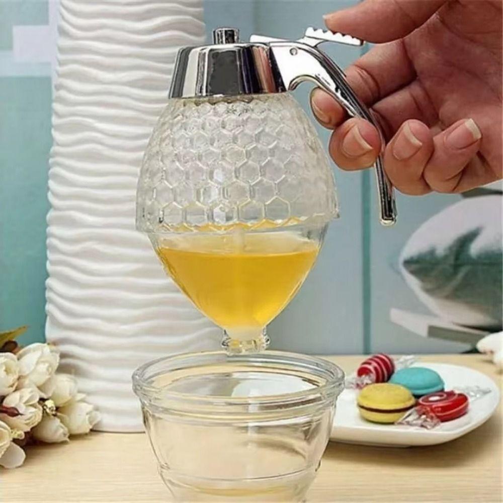 No Drip Honey Pot with Stand Sealed Acrylic Honey Dispenser Clear Honey Storage Tank  Kitchen