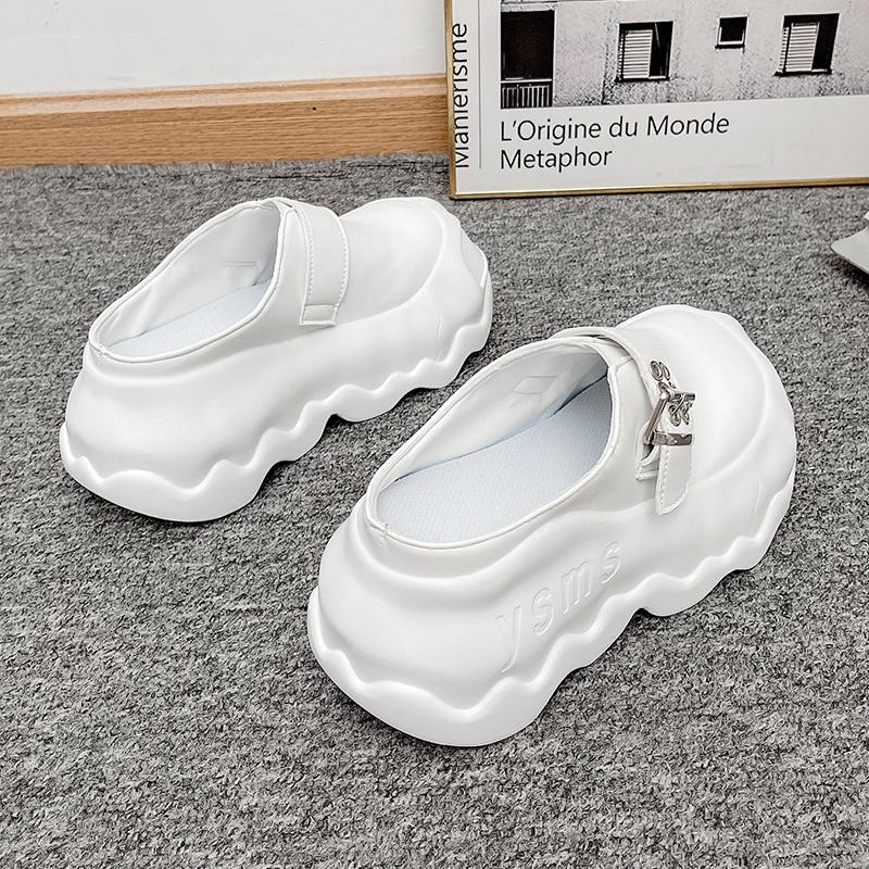 Fashion Slippers Women 2025 New Autumn Winter 8cm Thick-soled Half Slippers Leather Female Wear Fashion Closed Toe Women Slippers