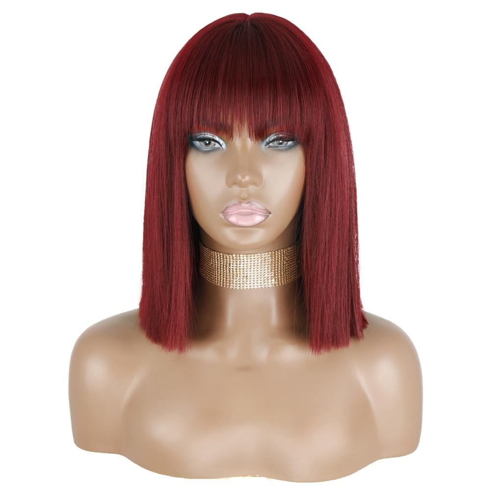 MISSQUEEN Orange kurze Bob-Perücke, gerade, Pony, synthetische Perücke, Schwarz, Rot, für Damen, täglicher Gebrauch, Hochtemperaturfasern