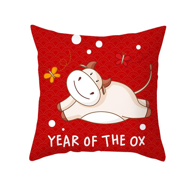 Short Plush Year of The Ox Pillow Insurance Company Gift Cushion Big Red Fortune Pillow Office Cushion