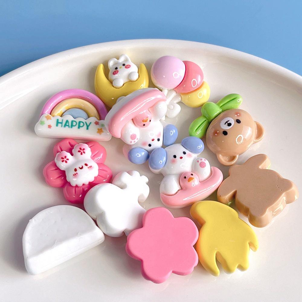 Cute Cartoon Rainbow Bunny Balloon Resin Accessories For Diy Hair Accessories And Phone Cases