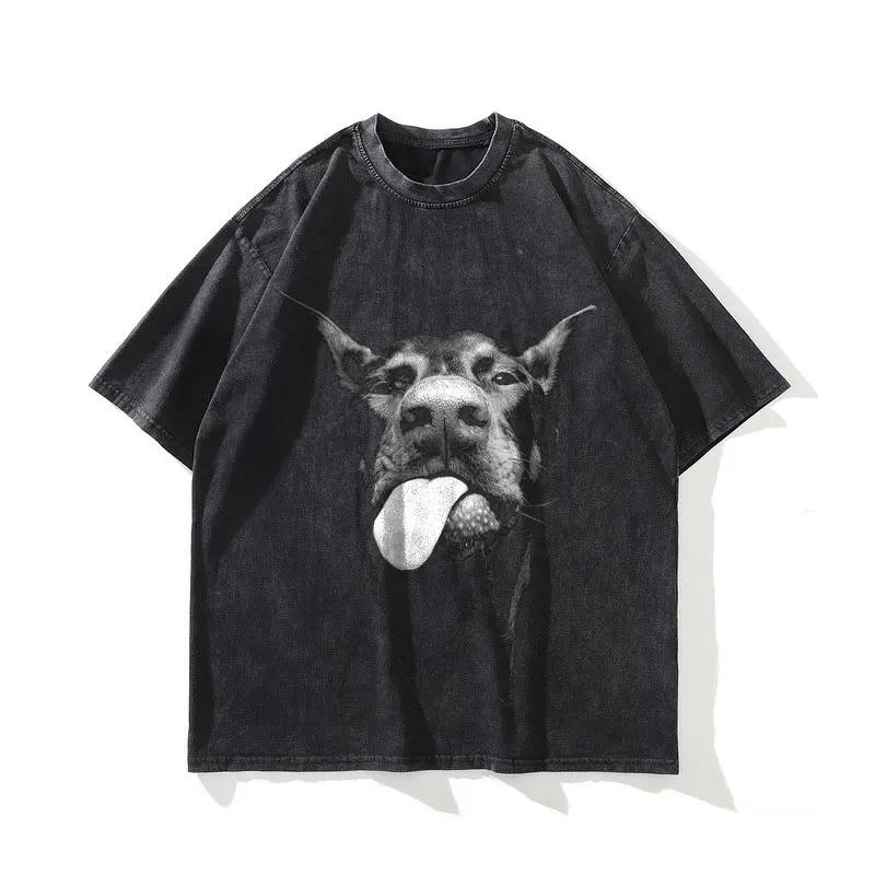

Vintage Washed Cute Dog DTG Printing New Arrival Mens Clothes Tee Shirt Homme Graphic TShirts Men Tshirt for Men Ropa S