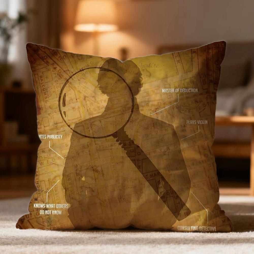 Hot S-SSherlock Holmes Cushion Cover Soft Washable Pillow Case Multi-Scene for Couch Bed Travel Office Use