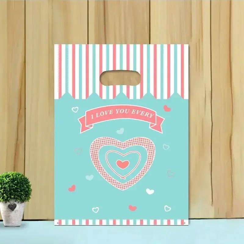 

100piece Cartoon Printed Plastic Gift Bag Customized Handbag For Clothing Stores Flat Mouth Cosmetic Snack Storage Shopping Pock 15x20cm 100pcs