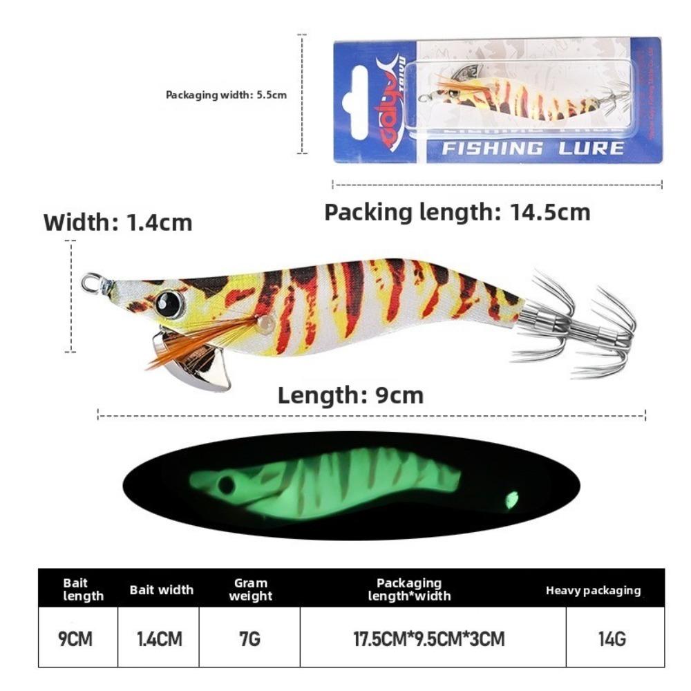 7g 9cm Wood Shrimp Lure Wood Material Jig Hooks Design Luminous Fishing Lures Luminous Feature Shrimp Jigging Baits