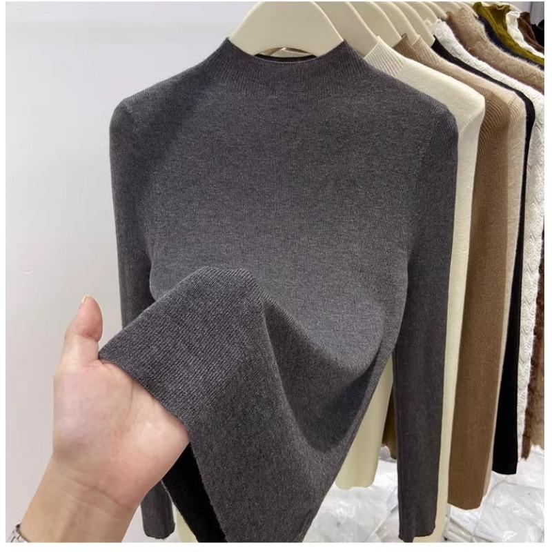 Autumn Winter New Semi-turtleneck Knitted Women Sweater Female Slim Fashion Elegant Pullover Thin Inner Bottoming Shirt Solid Loose Casual Simple Tops