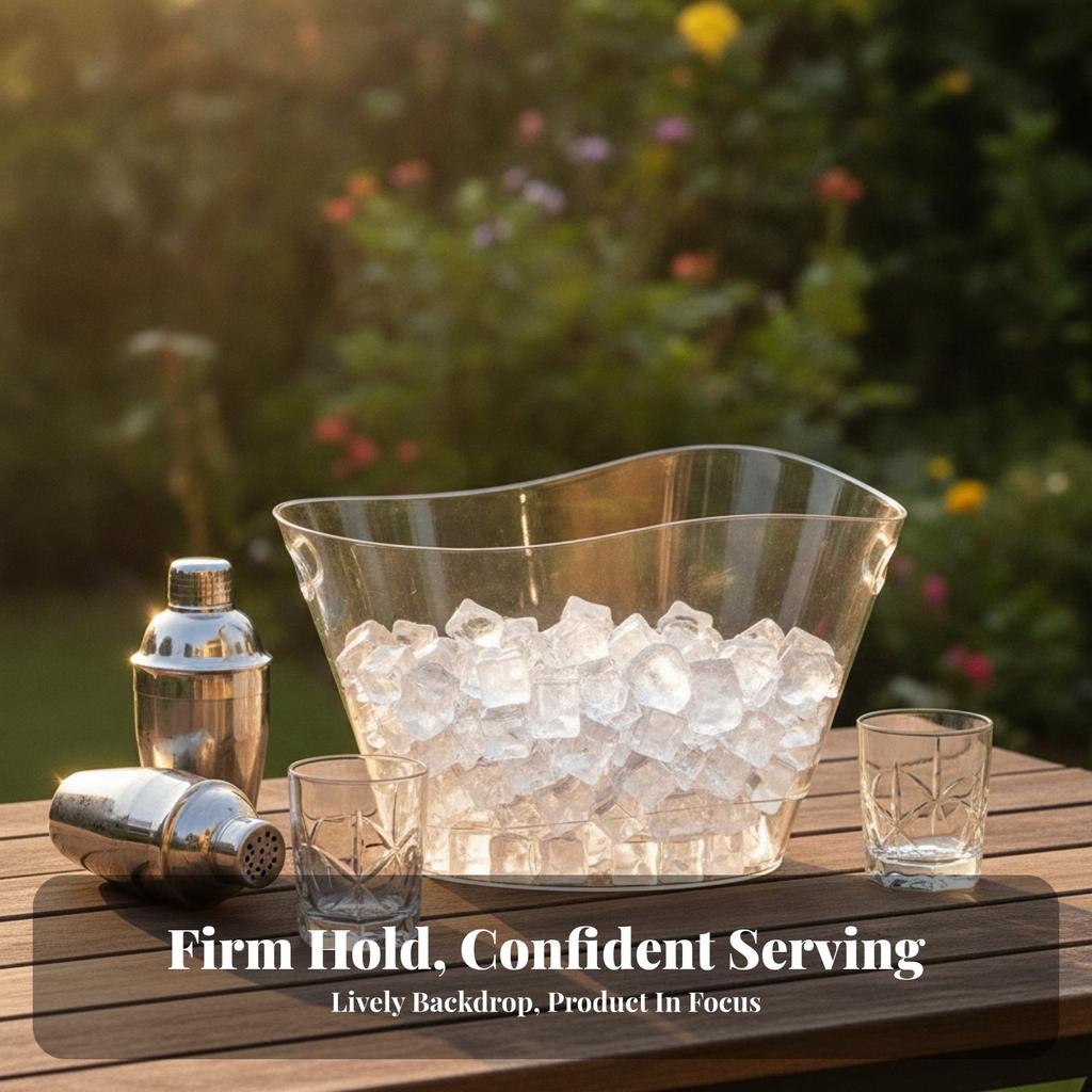 Ice Bucket Stable Flat Base, Clear Drink Bucket, Shatterproof, Beverage Tub, for