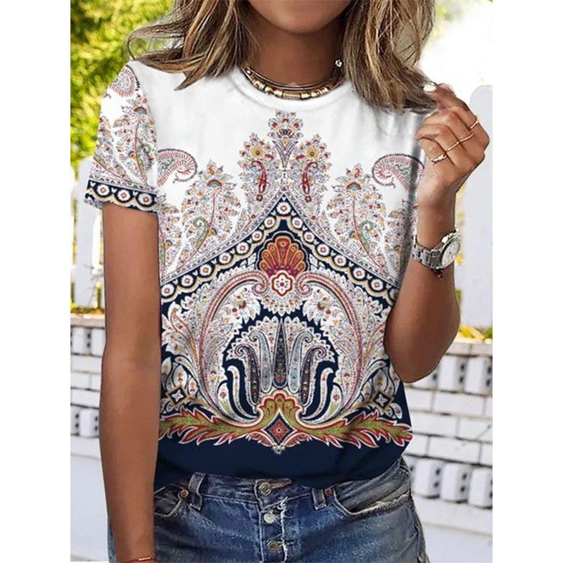 T-shirt Geometriche Stile Etnico alla Moda Maglietta a Manica Corta Oversize da Donna Stampa 3D Retrò Top Harajuku Magliette Abbigliamento Donna
