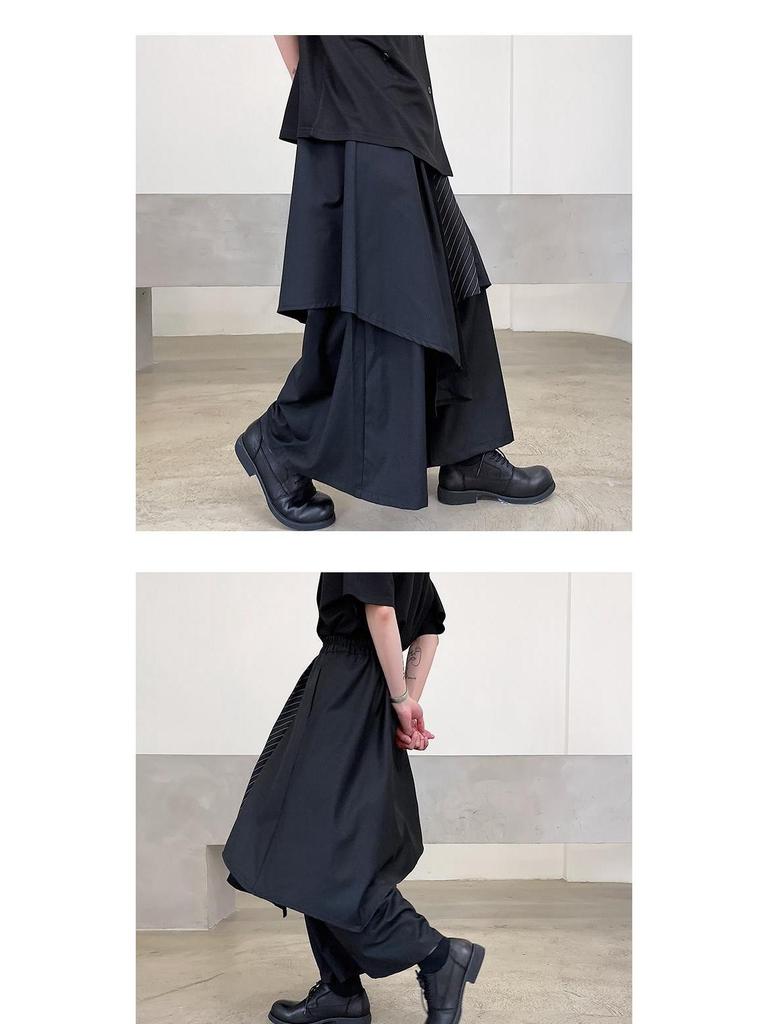 Yohji Yamamoto Men's Dark Irregular Japanese-style Ribbon Pants - Samurai Kendo Skirt Design for Summer