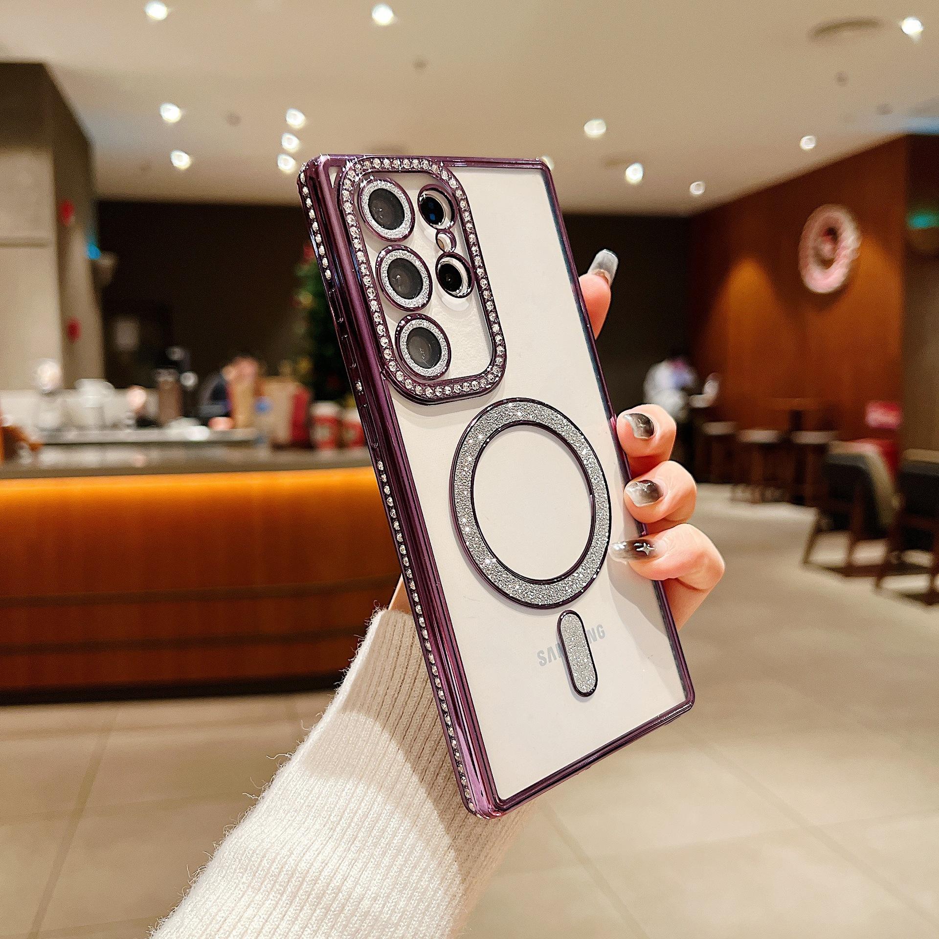 

Flash Powder Magnetic Attraction Is Suitable for Samsung S24plus Phone Case Electroplating with Lens Film, S23ultra Flash Diamond S22 Hard Case S22 фіолетовий