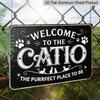 2D Flat Decorative Signs & Plaques Vintage Style Aluminum Sign Wall Art - "Welcome To The CATIO" Cat-Themed Decor with Paw Prints & Inspirational
