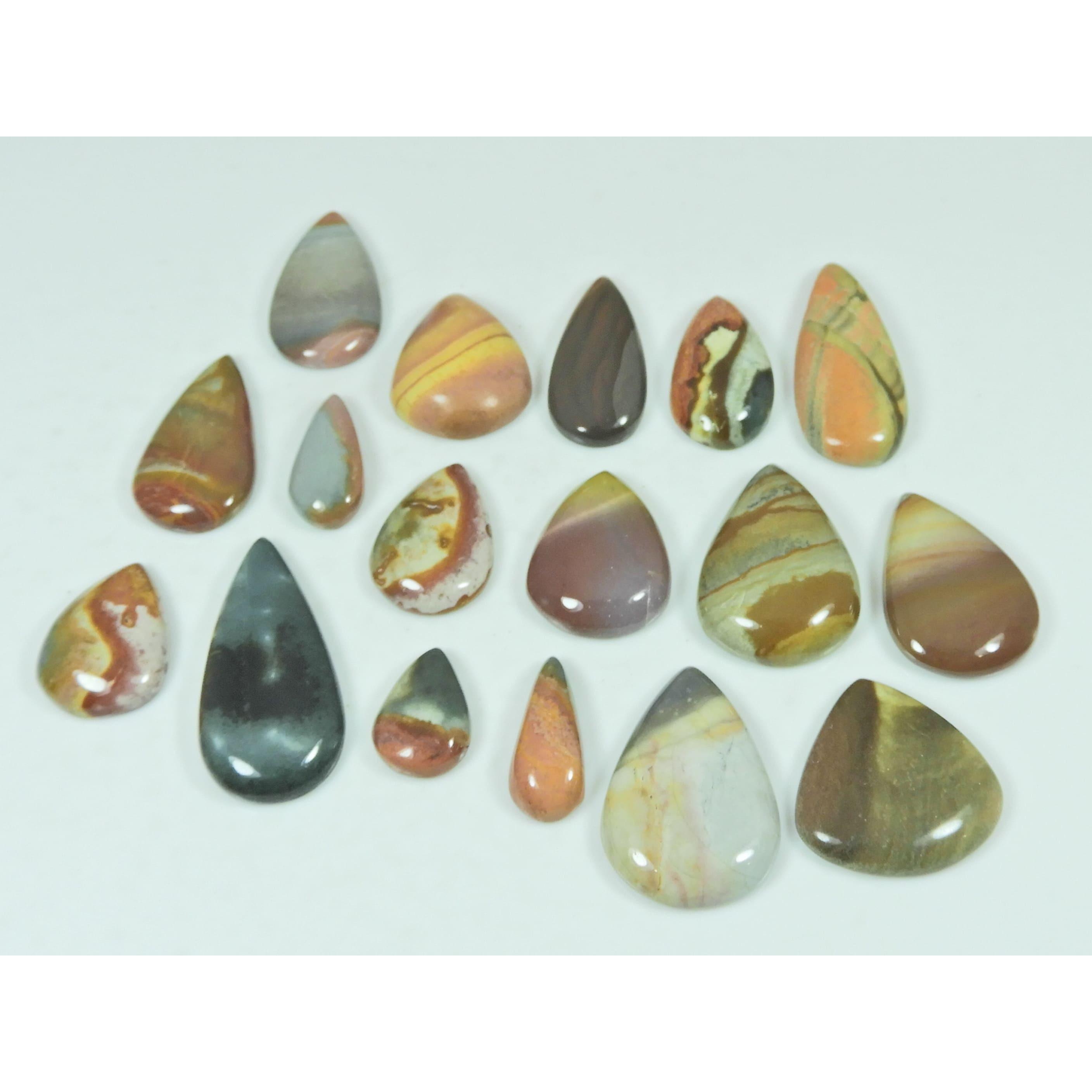 180Cts. Natural Imperial Jasper Pear Shape Cabochon Loose Gemstone 17Pcs Lot C-2957